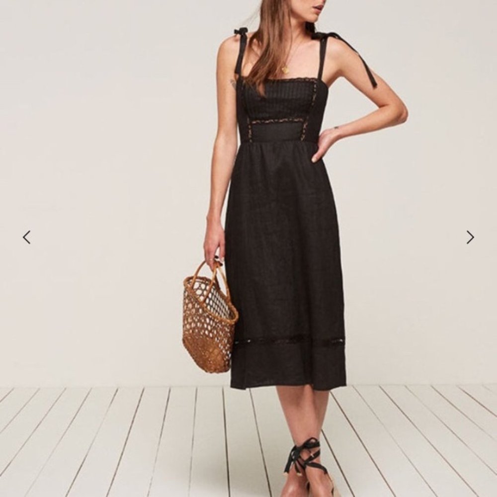 NWT Reformation Black Linen Dakota Dress Size 2